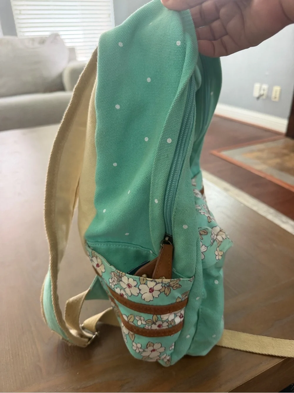 Kids Mint Green Character Backpack with Floral Accents